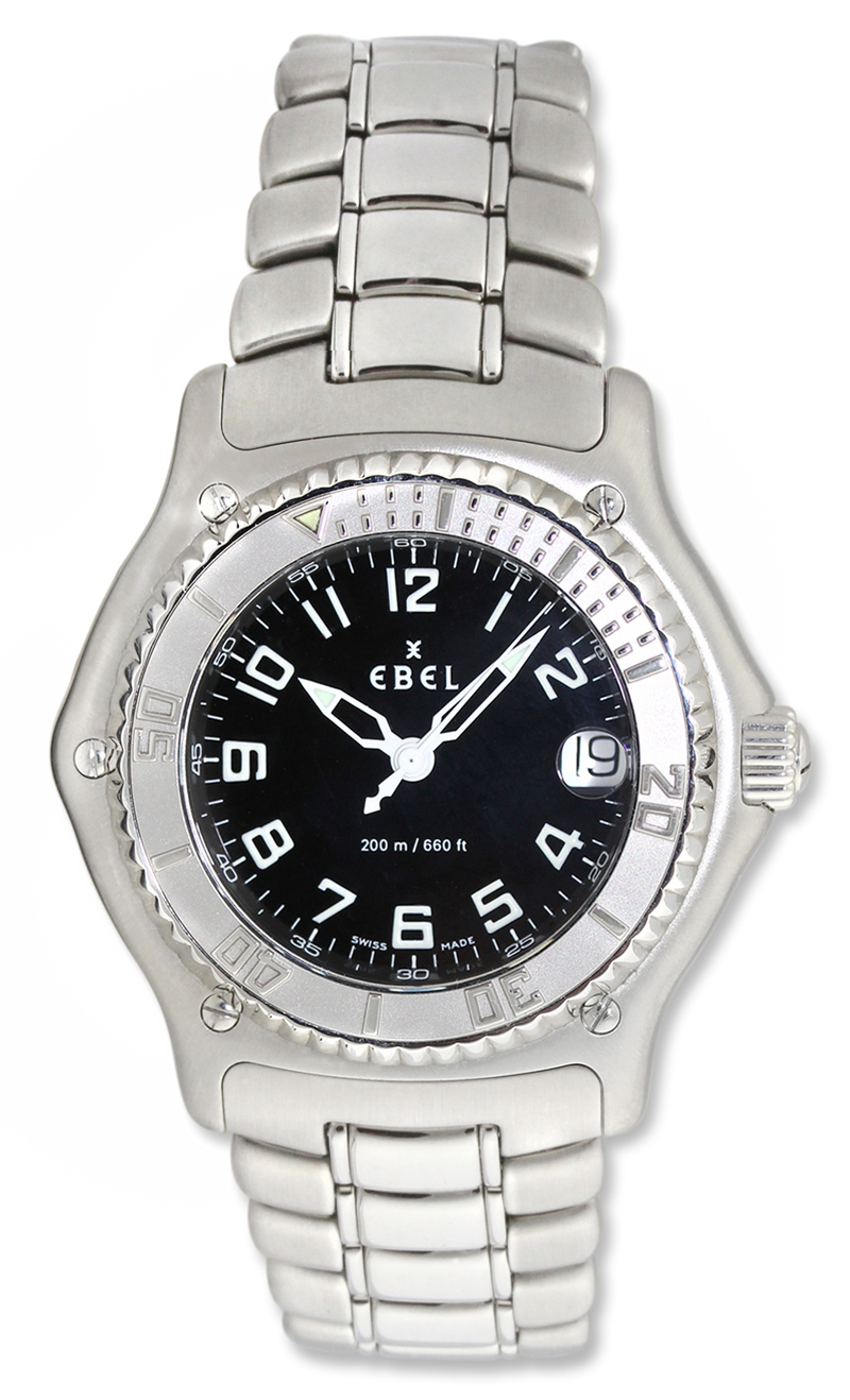 ebel discovery stainless steel mens watch black dial swiss